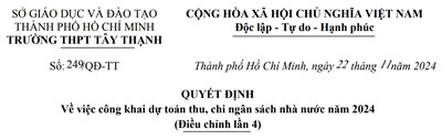 Quyết định về việc công khai dự toán thu, chi ngân sách nhà nước năm 2024
