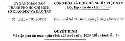 Quyết định về việc giao dự toán ngân sách nhà nước năm 2024 (điều chỉnh lần 5)