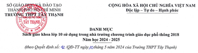 Danh mục Sách giáo khoa lớp 10 sử dụng trong nhà trường chương trình giáo dục phổ thông 2018, Năm học 2024-2025