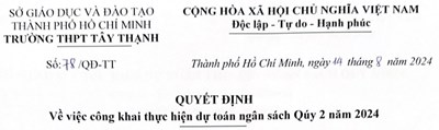 Quyết định về việc công khai thực hiện dự toán ngân sách Quý 2 năm 2024