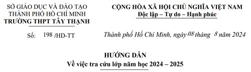 Hướng dẫn tra cứu lớp năm học 2024 – 2025