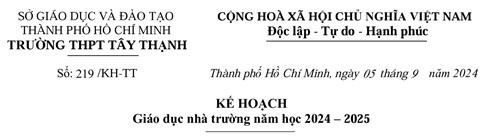 Kế hoạch giáo dục nhà trường năm học 2024 – 2025