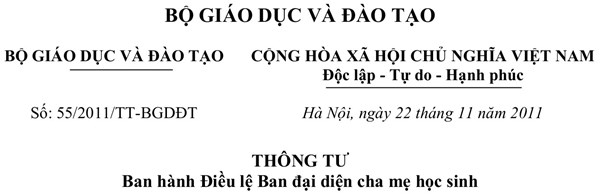 Thông tư ban hành Điều lệ Ban đại diện cha mẹ học sinh