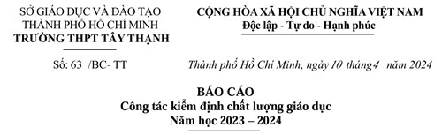 Báo cáo công tác kiểm định chất lượng giáo dục năm học 2023-2024