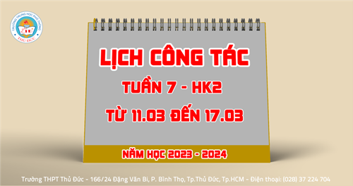Lịch công tác - Tuần 7 - HK2 - Từ 11.03.2024 đến 17.03.2024