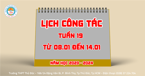 Lịch công tác - Tuần 19 - Từ 08.01.2024 đến 14.01.2024