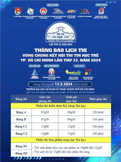 Thông báo lịch thi Vòng chung kết hội thi tin học trẻ TP.Hồ Chí Minh lần thứ 33, năm 2024