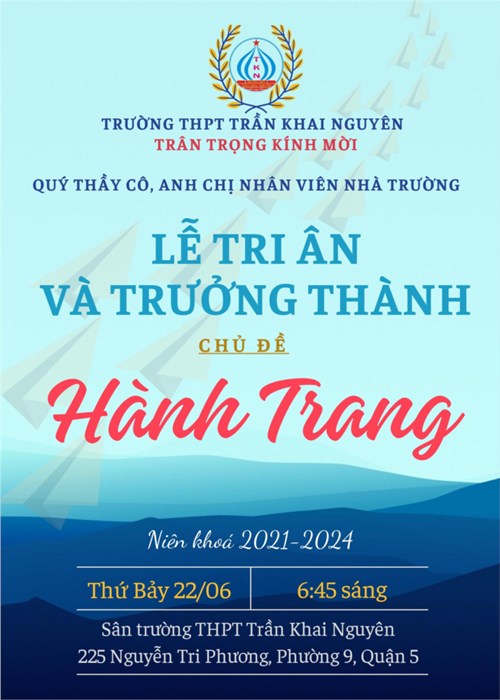 Thư mời Lễ tri ân trưởng thành niên khóa 2021-2024 - Chủ đề: Hành trang