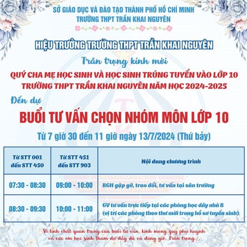 Thư mời tham dự: buổi tư vấn chọn nhóm môn lớp 10