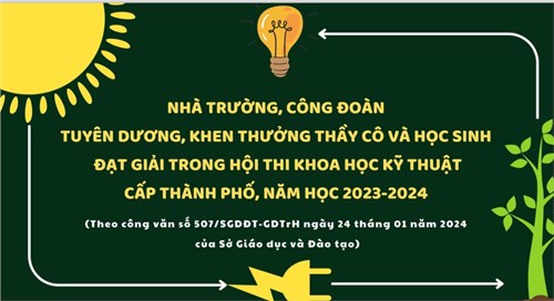 Tuyên dương, khen thưởng thầy cô và học sinh đạt giải trong Hội thi khoa học kỹ thuật cấp thành phố năm học 2023 - 2024