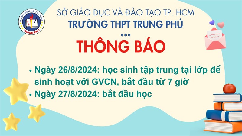Thông báo lịch tựu trường năm học 2024 - 2025
