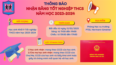 Thông báo nhận bằng Tốt nghiệp Trung học cơ sở năm học 2023-2024