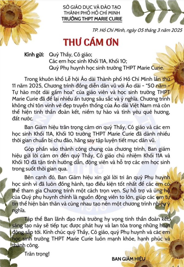 Thư Cám ơn