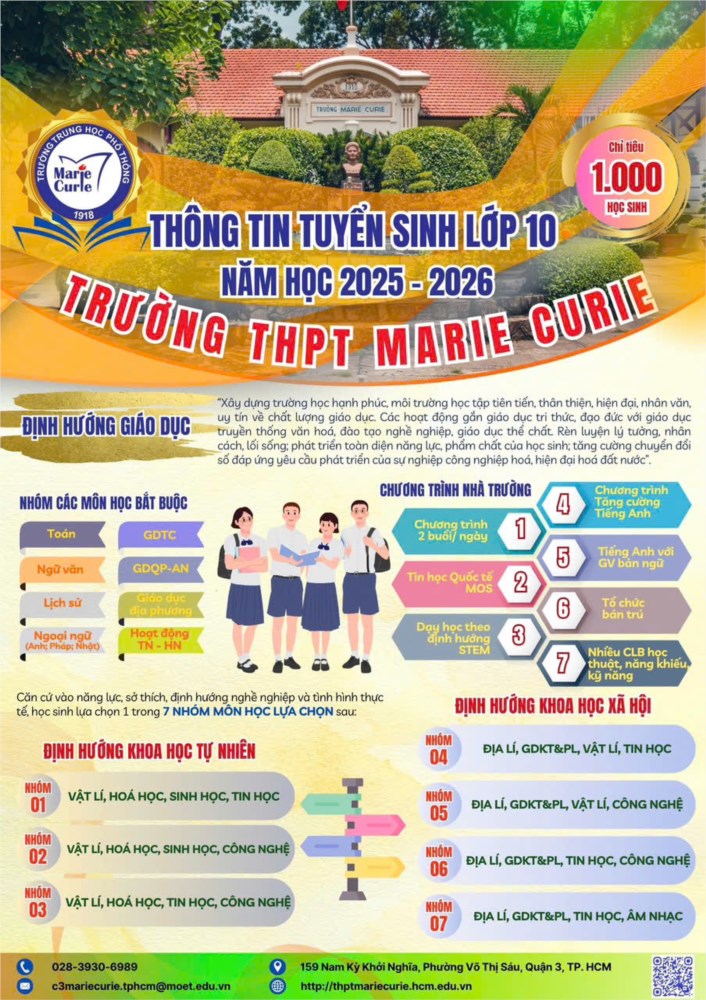 Thông tin Tuyển sinh vào lớp 10 Trường THPT Marie Curie - Năm học 2025-2026