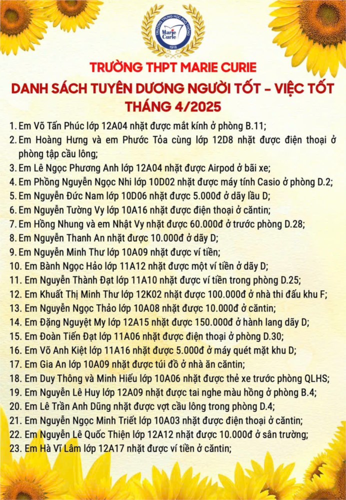 Danh sách Tuyên dương Người tốt - Việc tốt tháng 4/2025