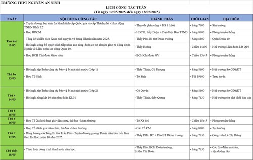 Lịch công tác tuần 12/05/2025 - 18/05/2025