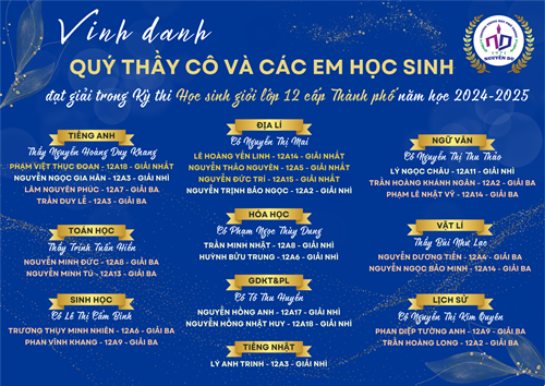Chúc mừng thầy cô và các em học sinh đạt giải trong kỳ thi học sinh giỏi lớp 12 cấp thành phố, năm học 2024 - 2025