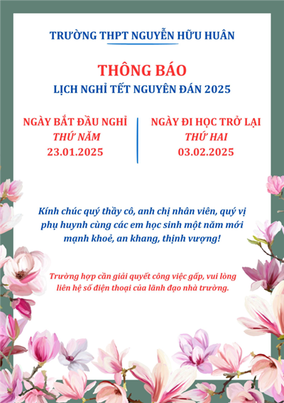 Thông báo lịch nghỉ Tết Nguyên đán 2025