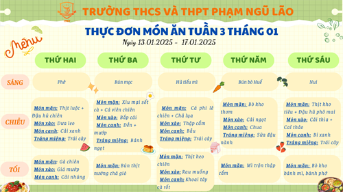Thực đơn món ăn ngày 13.01.2025 - 17.01.2025