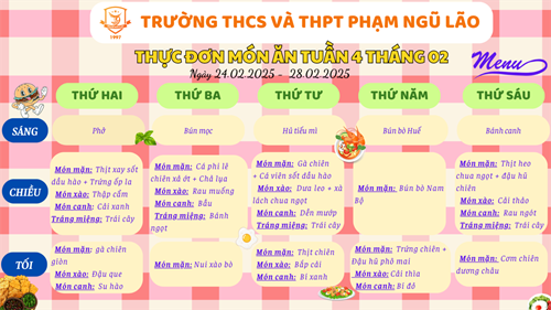 Thực đơn món ăn ngày 24.02.2025 - 28.02.2024