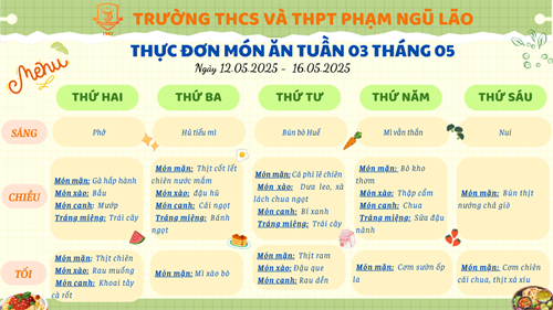 Thực đơn món ăn ngày 12.05.2025 - 16.05.2025