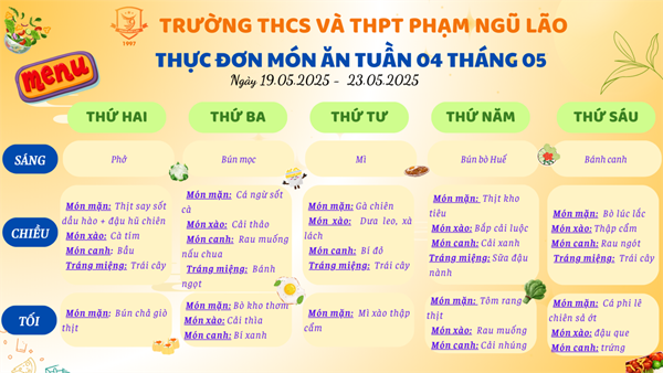 Thực đơn món ăn ngày 19.05.2025 - 23.05.2025