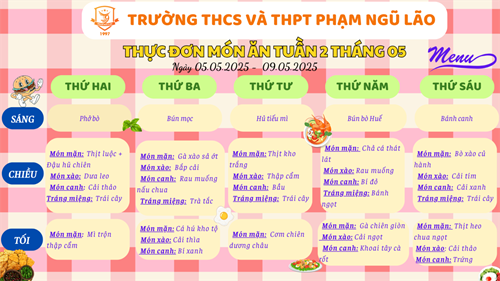Thực đơn món ăn ngày 05.05.2025 - 09.05.2025