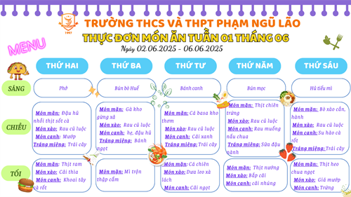 Thực đơn món ăn ngày 02.06.2025 - 06.06.2025