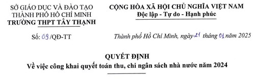 Quyết định về việc công khai quyết toán thu, chi ngân sách nhà nước năm 2024