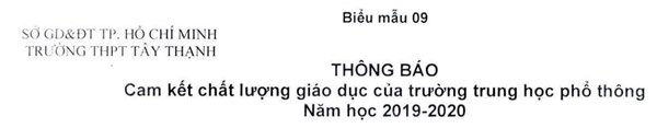 Thông báo cam kết chất lượng giáo dục thực tế của trường trung học phổ thông Tây Thạnh Năm học 2019-2020