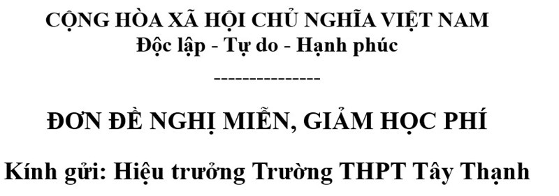Mẫu đơn đề nghị miễn, giảm học phí