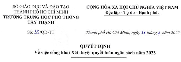 Quyết định về việc công khai xét duyệt quyết toán ngân sách năm 2023