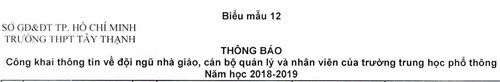 Công khai thông tin về đội ngũ Nhà giáo, Cán bộ quản lý và nhân viên Năm học 2018-2019