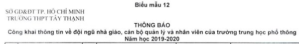 Công khai thông tin về đội ngũ Nhà giáo, Cán bộ quản lý và nhân viên Năm học 2019-2020