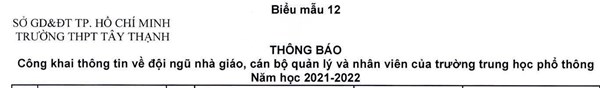 Công khai thông tin về đội ngũ Nhà giáo, Cán bộ quản lý và nhân viên Năm học 2021-2022