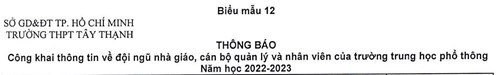 Công khai thông tin về đội ngũ Nhà giáo, Cán bộ quản lý và nhân viên Năm học 2022-2023