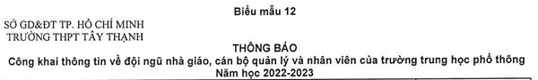 Công khai thông tin về đội ngũ Nhà giáo, Cán bộ quản lý và nhân viên Năm học 2022-2023