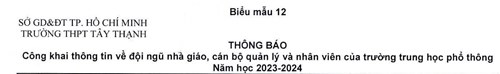 Công khai thông tin về đội ngũ Nhà giáo, Cán bộ quản lý và nhân viên Năm học 2023-2024
