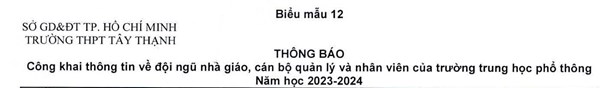Công khai thông tin về đội ngũ Nhà giáo, Cán bộ quản lý và nhân viên Năm học 2023-2024