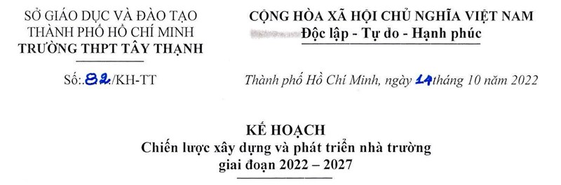 Kế hoạch chiến lược phát triển nhà trường giai đoạn 2022-2027