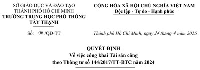 Quyết định về việc công khai Tài sản công theo Thông tư số 144/2017/TT-BTC năm 2024