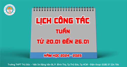 Lịch công tác - Tuần - HK2 - Từ 20.01.2025 đến 26.01.2025
