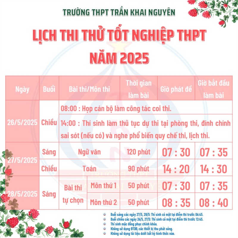 Lịch thi thử Tốt nghiệp THPT năm 2025