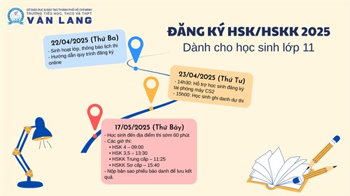 [Trường phổ thông Văn Lang] LỊCH THI HSK/HSKK 2025 – KHỐI 11